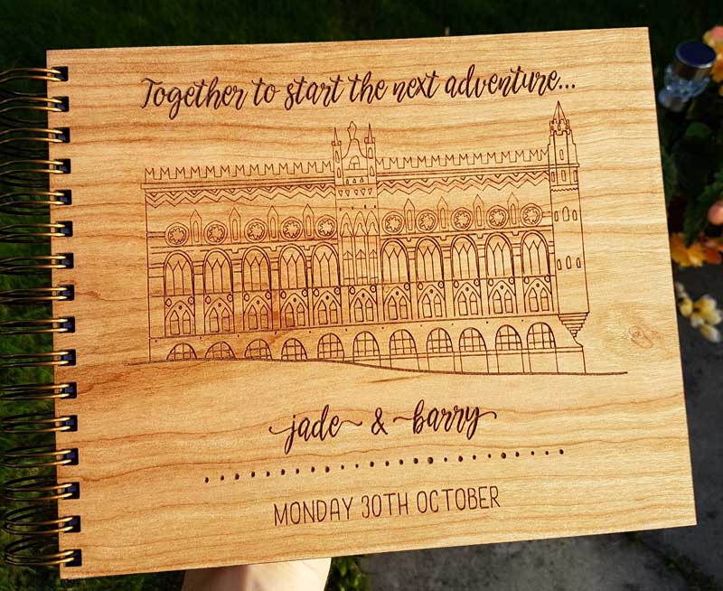 West On The Green Glasgow Wedding Templeton Building Wooden Guest Book