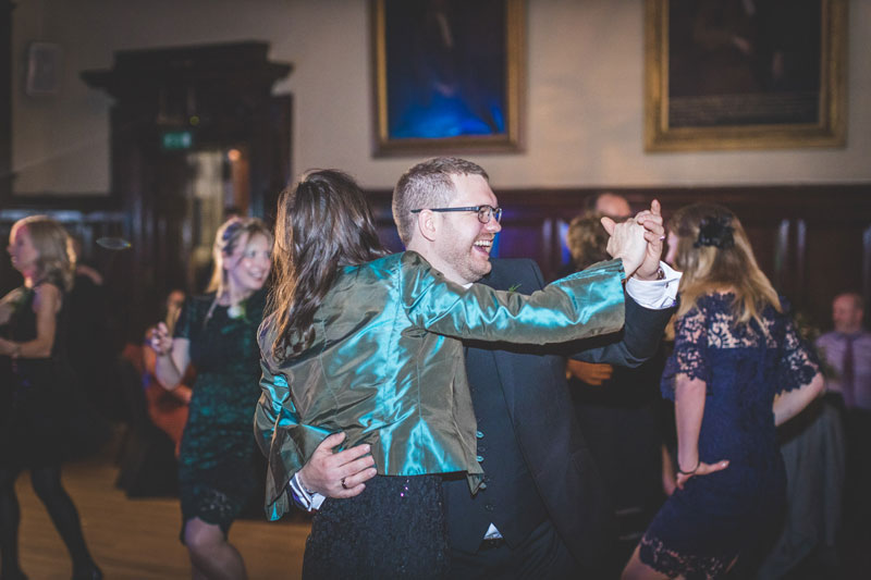 Dancing guests at Trades Hall of Glasgow wedding