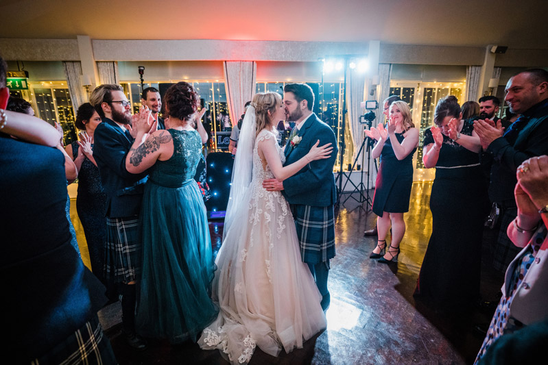 Bride and Groom first dance and kiss Carlowrie Castle Edinburgh
