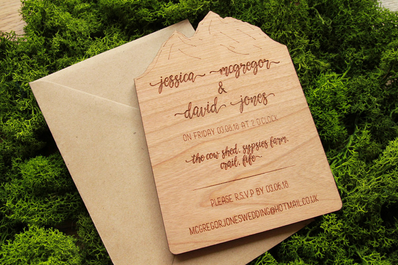 Mountain Wedding Invitations Made From Wood Alfalfa Designs