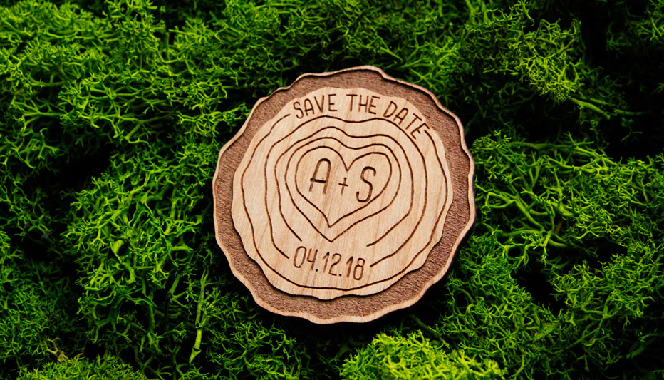 Wood Slice Log Wedding Save The Date Alfalfa Designs