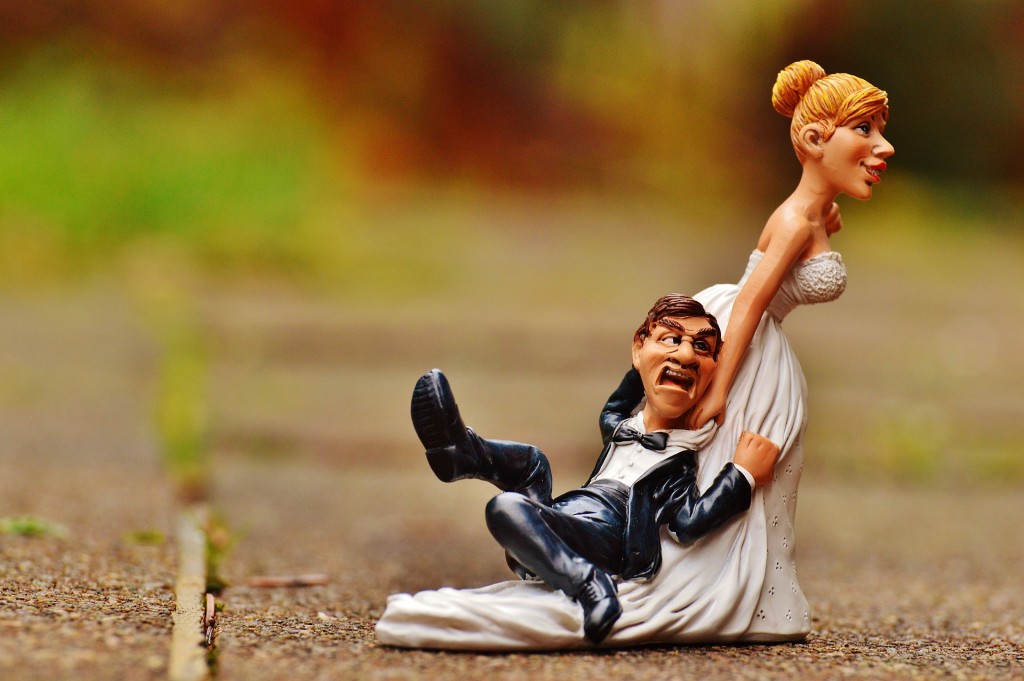 Bride drags Groom down aisle