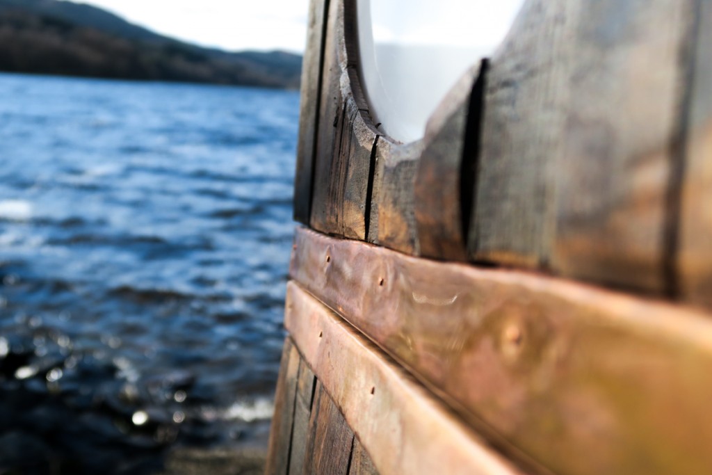 Whisky Barrel photo booth copper banding at beach Scotland