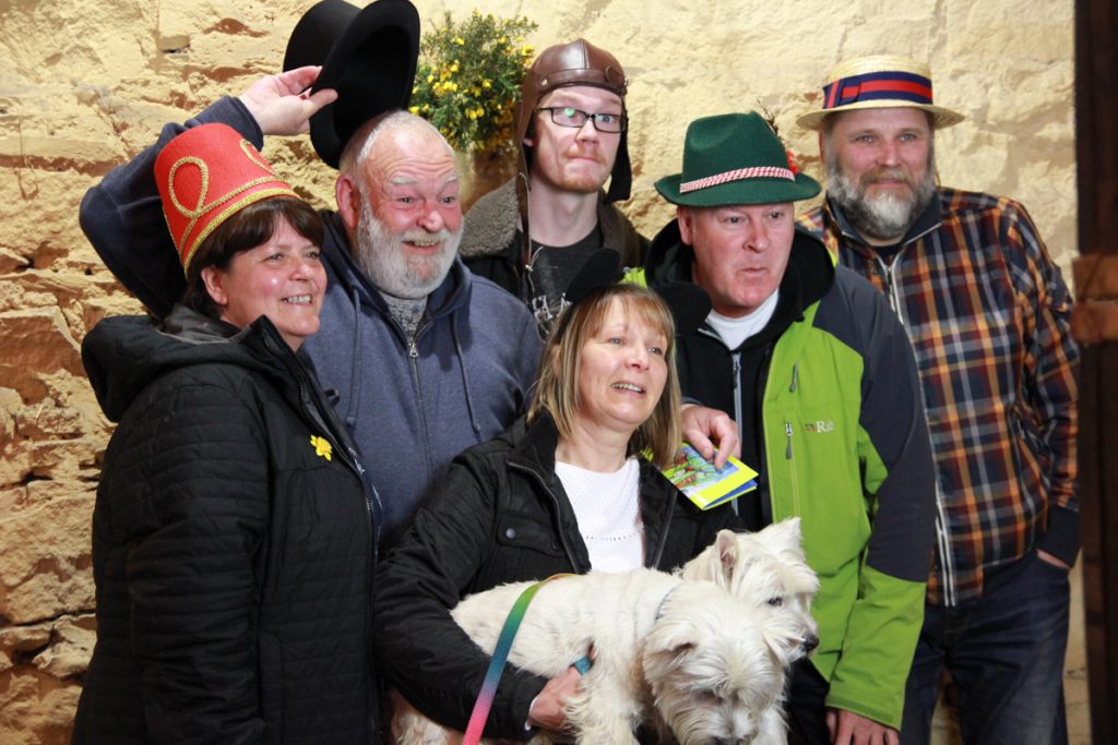 Cute Dogs in photo booth at Comrie Croft Whisky Barrel Booth Odd Box Scotland