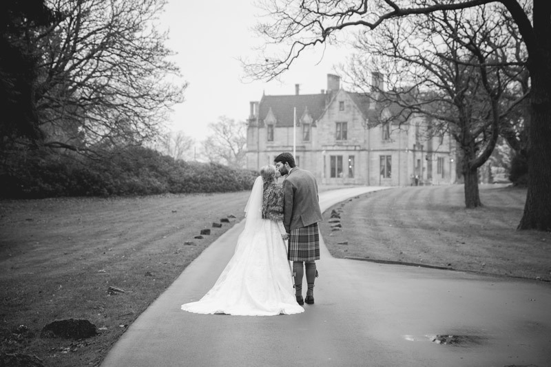 Blair & Shona Bride & Groom outside Glenbervie House Hotel