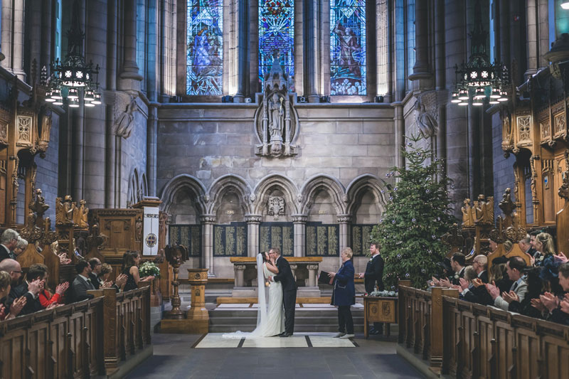 Philippa & Kristian first kiss during wedding ceremony