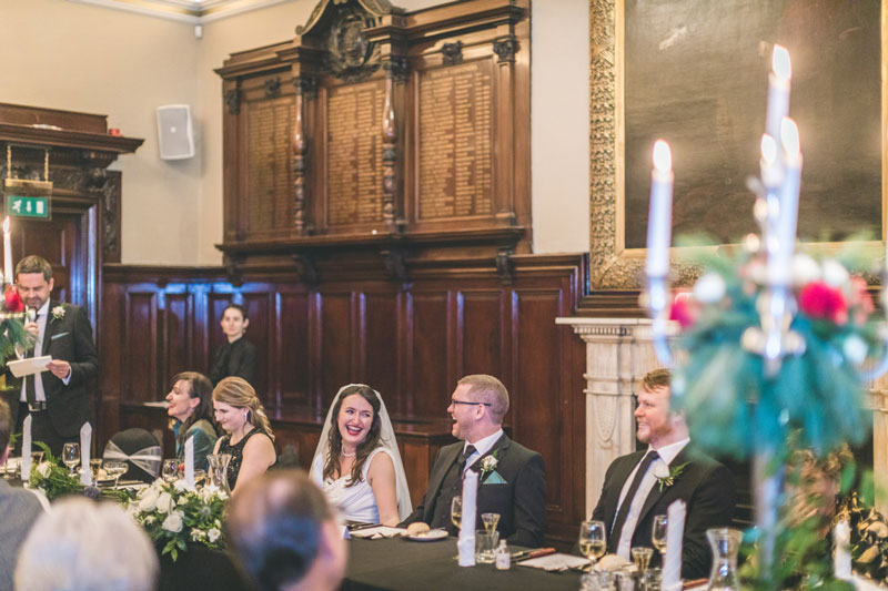 Philippa & Kristian top table Trades Hall of Glasgow during speeches