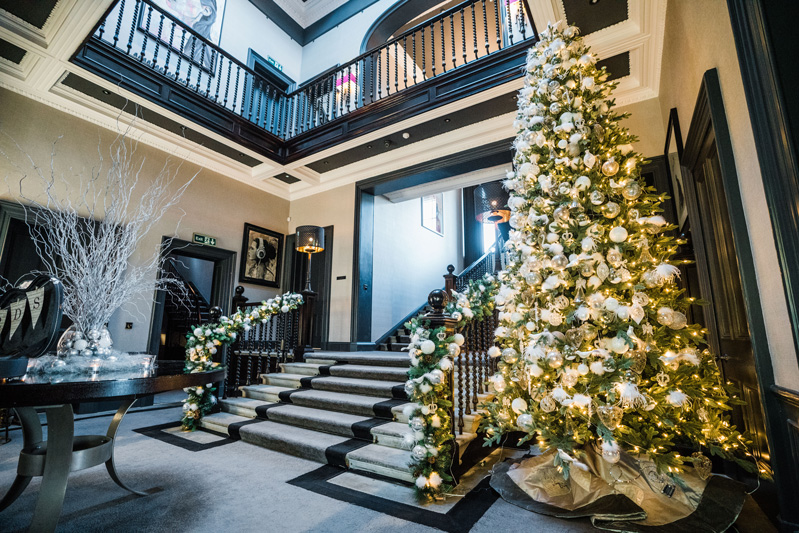 Carlowrie Castle Edinburgh wedding venue inside Christmas set up