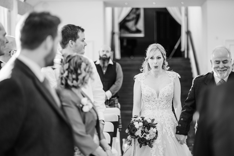 Groom and Bride meet for first time at wedding ceremony Carlowrie Castle