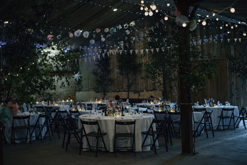 Winter wonderland wedding floral set up Comrie Croft Barn