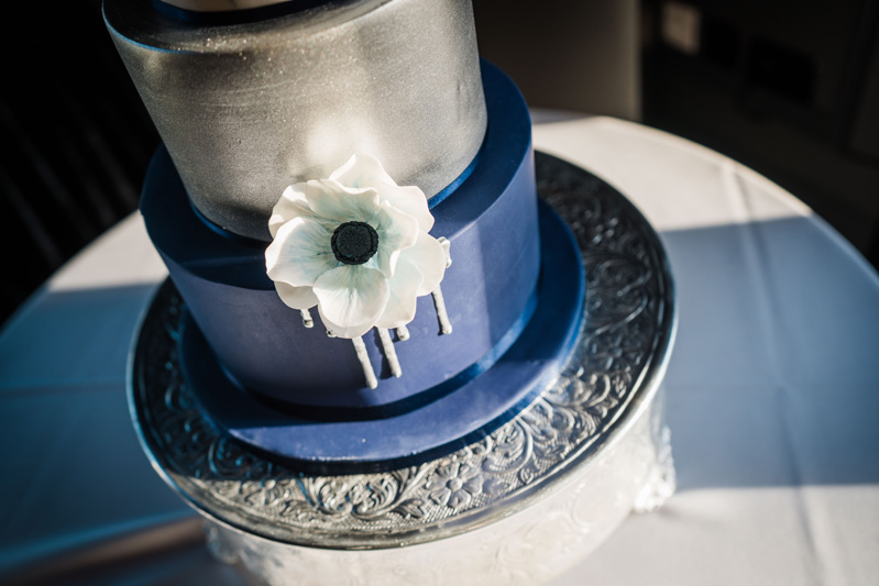 Silver and Navy wedding cake floral Carlowrie Castle